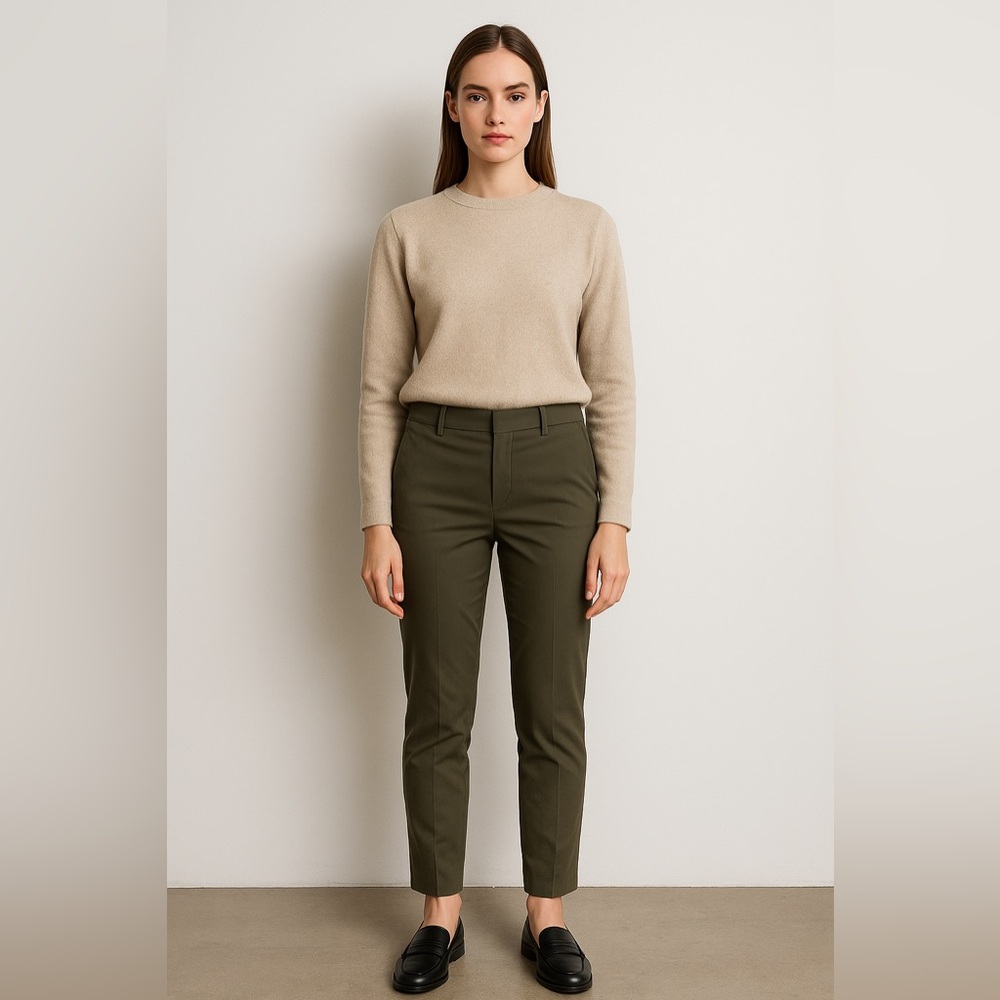 H&M Olive Green Low Rise Chino Pants Women’s 10 – Straight Leg, Side Zip, Retro